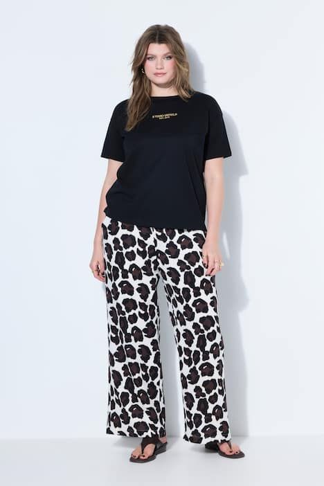 Pantalon jambes larges, mousseline, motif léopard