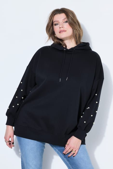 Sweat à capuche, coupe oversize, perles décoratives, capuche
