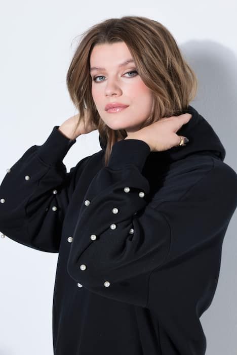 Sweat à capuche, coupe oversize, perles décoratives, capuche