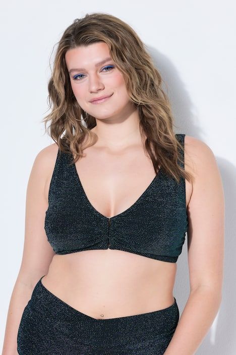 Haut de bikini pailleté, bonnets souples, anneau décoratif