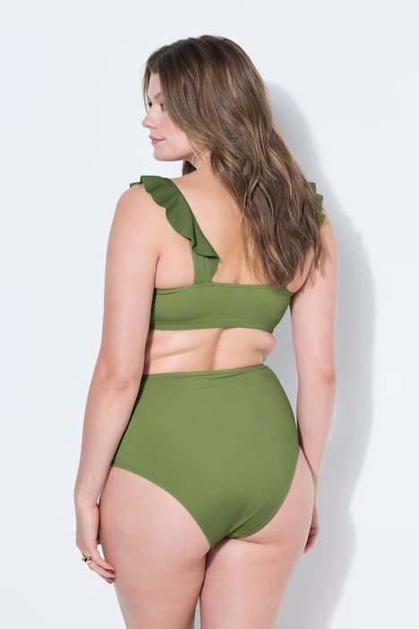 Haut de bikini imprimé, bonnets souples, barrette métallique en V