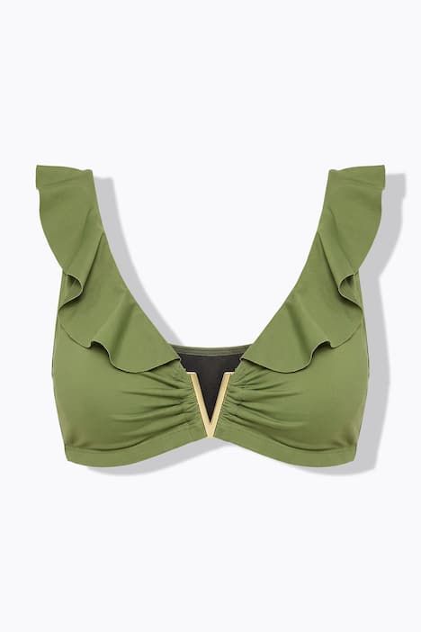 Haut de bikini imprimé, bonnets souples, barrette métallique en V