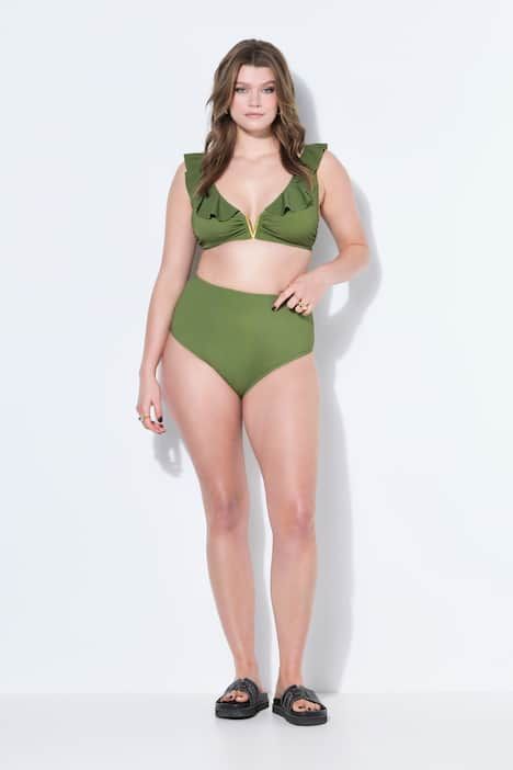 Haut de bikini imprimé, bonnets souples, barrette métallique en V