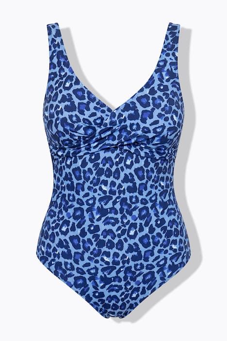 Maillot de bain, imprimé léopard, bonnets souples, poitrine drapée