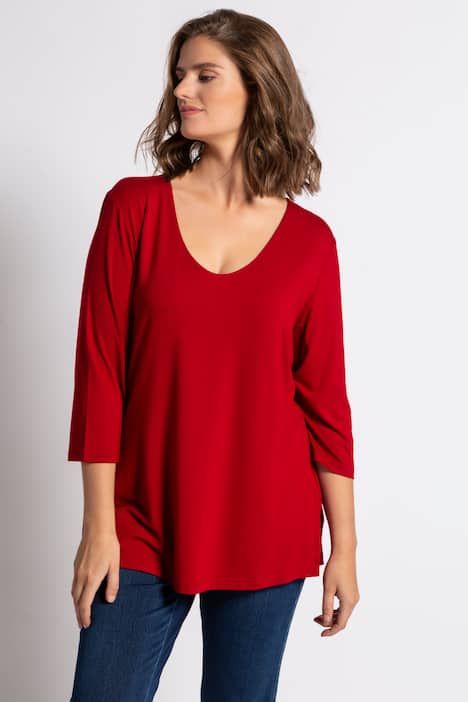 T-shirt avec col en V et manches 3/4 - doublé sur le devant