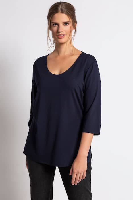 T-shirt avec col en V et manches 3/4 - doublé sur le devant