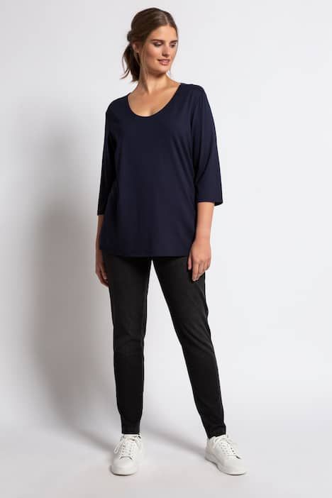 T-shirt avec col en V et manches 3/4 - doublé sur le devant