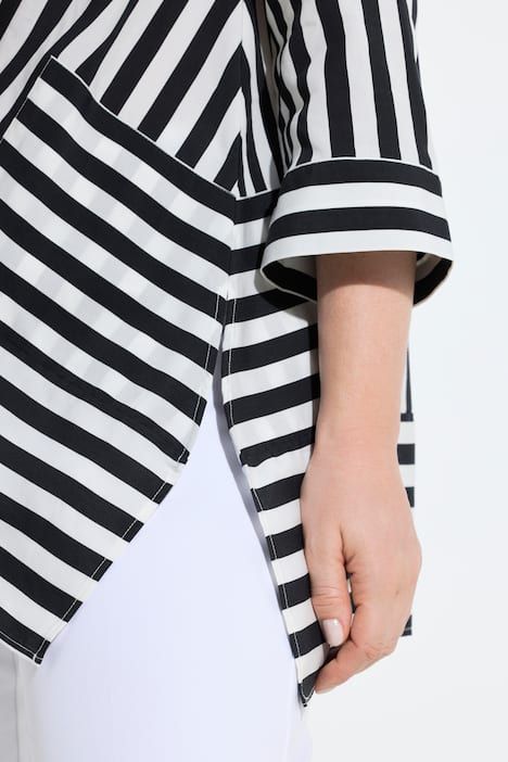 Blouse en Lyocell à rayures, décolleté en V et manches 3/4, base se terminant en pointe de chaque côté