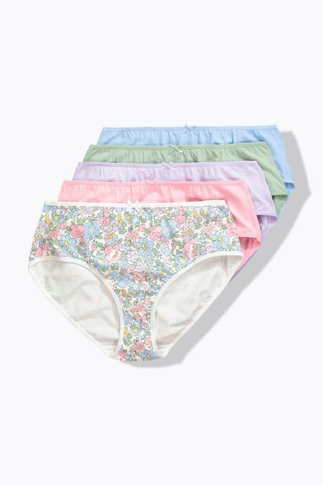 Culottes midi en lot de 5, motif fleurs/uni