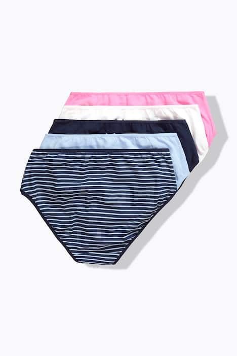 Culottes midi, lot de 5, fines rayures/couleur unie