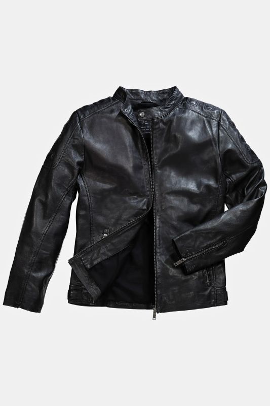 Veste motard en cuir nappa d'agneau haut de gamme, épaules matelassées