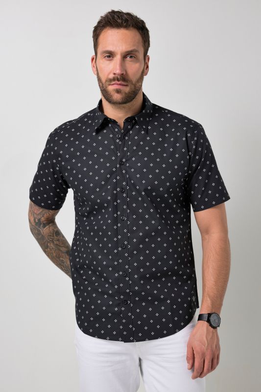 Chemise JP 1880 imprimé all-over, manches courtes et col kent, coupe Modern Fit - jusqu'au 8 XL