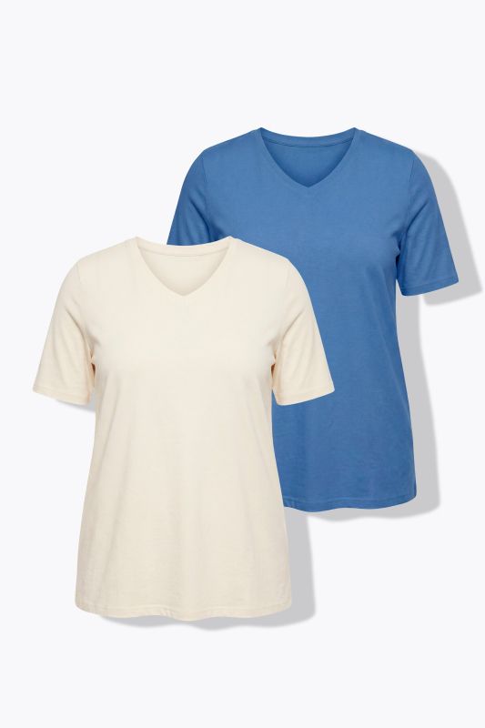 T-shirts en coton bio. Col en V et manches courtes. Lot de 2