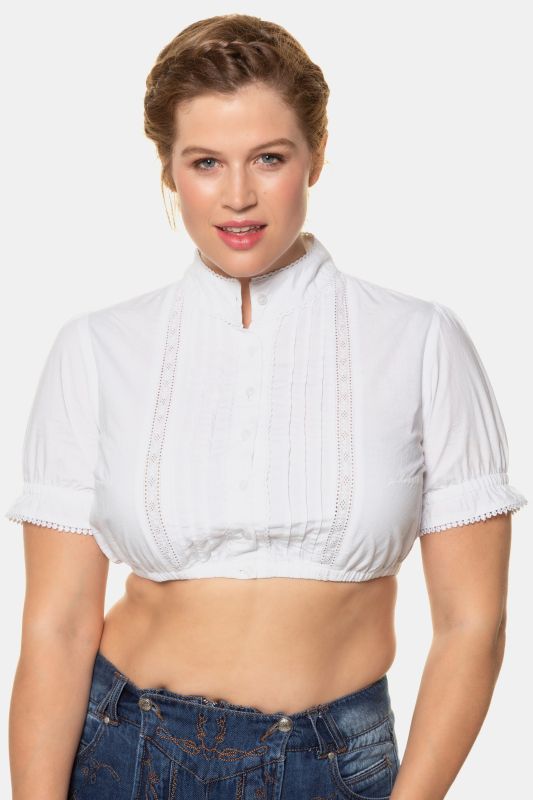Chemisier traditionnel Dirndl. Plis et dentelle. Col montant et manches courtes
