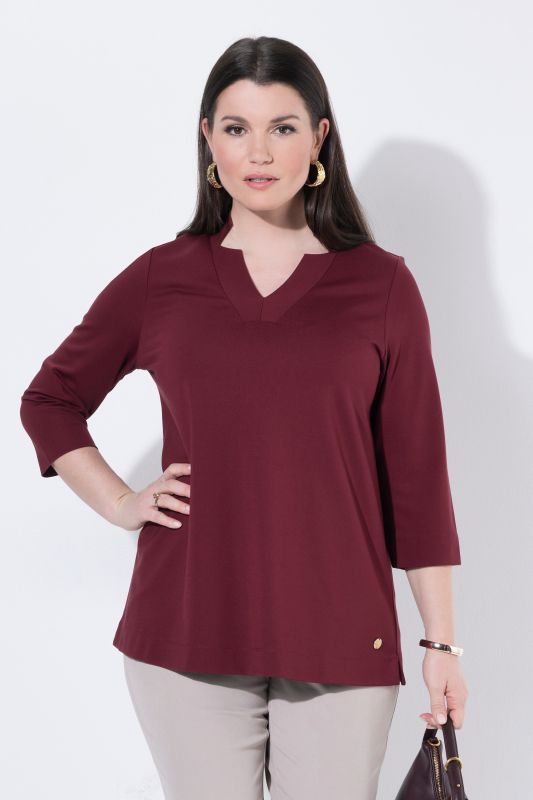 T-shirt col en V avec découpes, manches 3/4 - silhouette en A