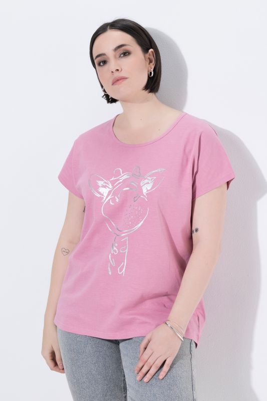 T-shirt oversize à imprimé animal métallisé, col rond et manches courtes