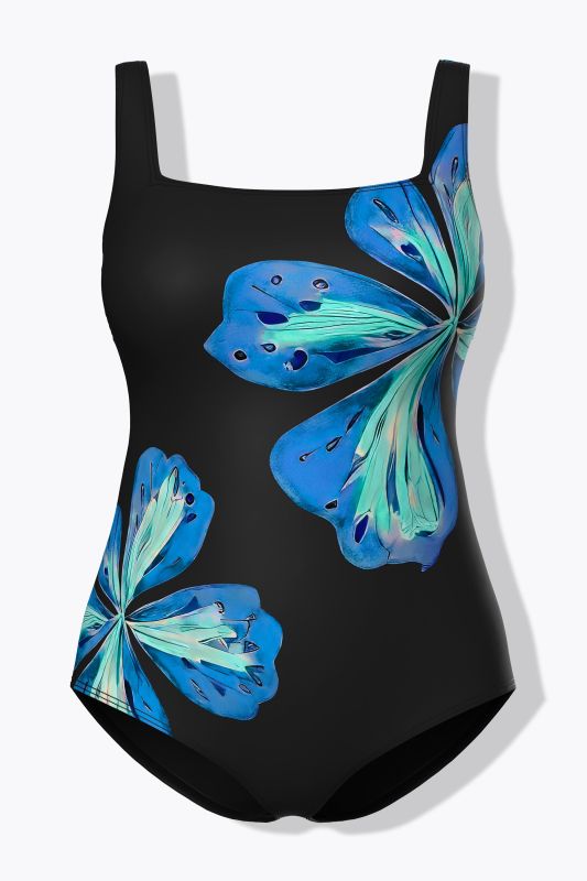 Maillot de bain, motif fleurs, bonnets souples, matière recyclée