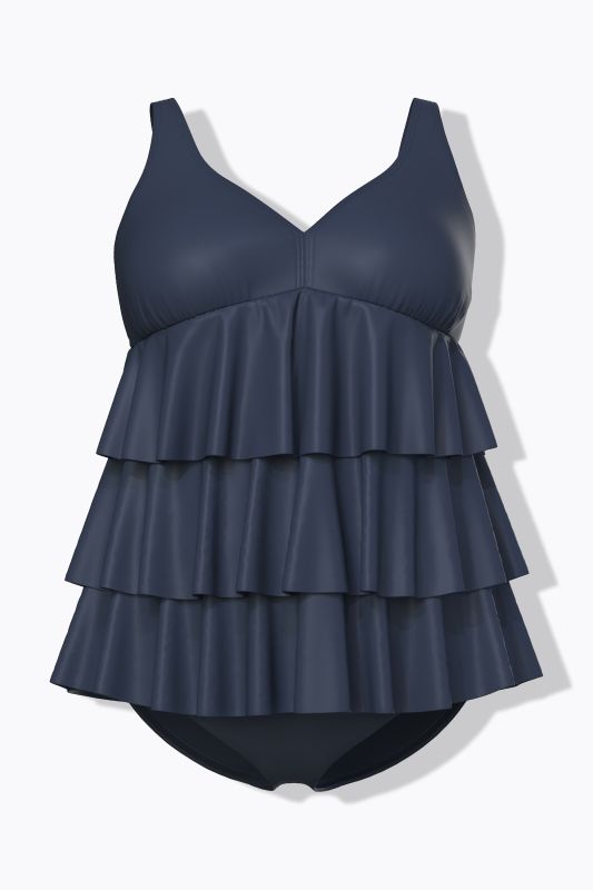 Tankini à volants, bonnets souples, matière recyclée