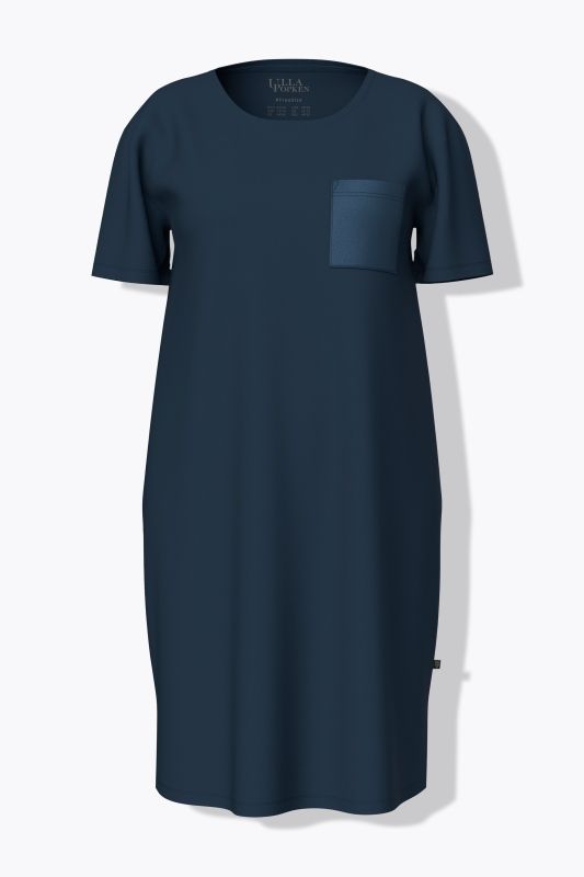 Chemise de nuit avec poche poitrine en satin, décolleté rond et manches courtes