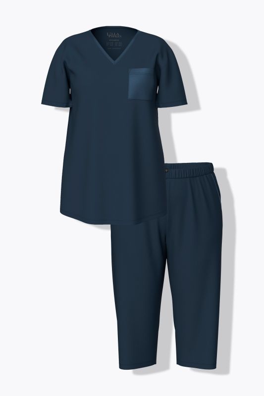 Pyjama avec poche poitrine en satin, décolleté en V et manches courtes