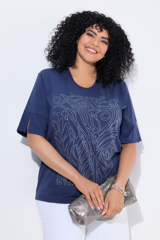 T-shirt motif scintillant, décolleté rond et manches courtes