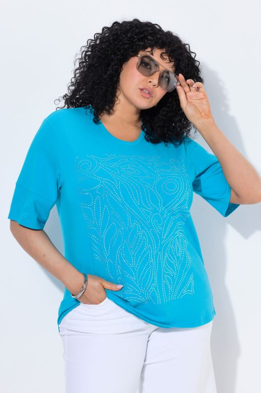 T-shirt motif scintillant, décolleté rond et manches courtes