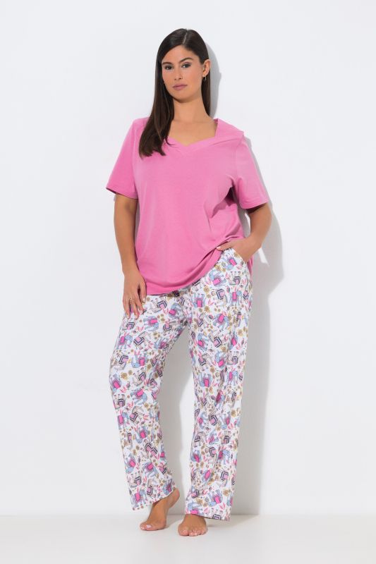 Pyjama 2 pièces, T-shirt manches courtes et décolleté en V + pantalon avec poches, motif éléphants