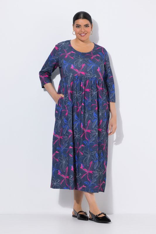 Robe en jersey avec poches, décolleté rond et manches 3/4, coupe évasée