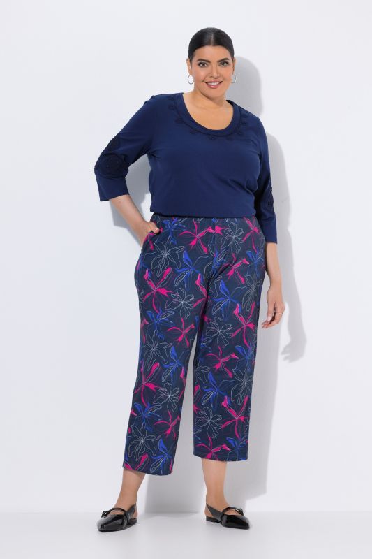 Pantalon 7/8 en jersey imprimé, jambe droite et taille élastique