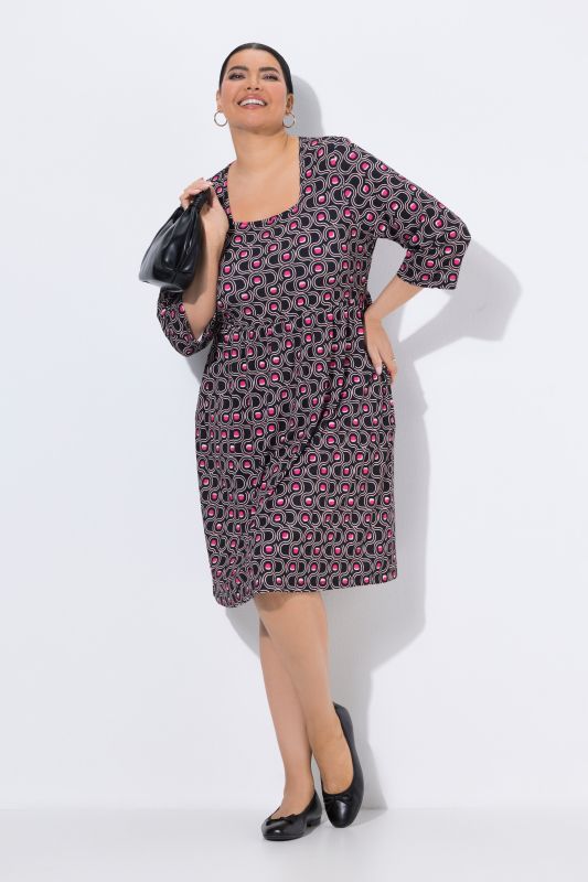 T-shirt long à imprimé graphique, décolleté carré et manches 3/4