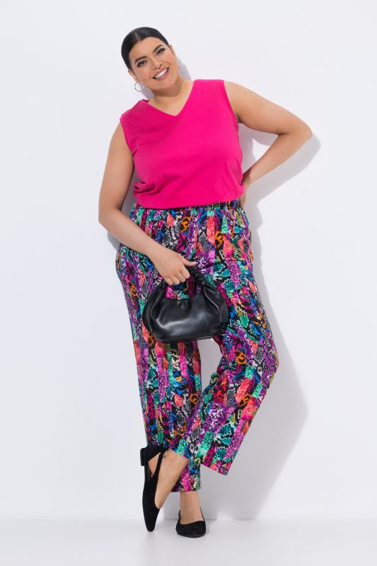 Pantalon en jersey, motif peau de serpent, jambe droite et taille élastique