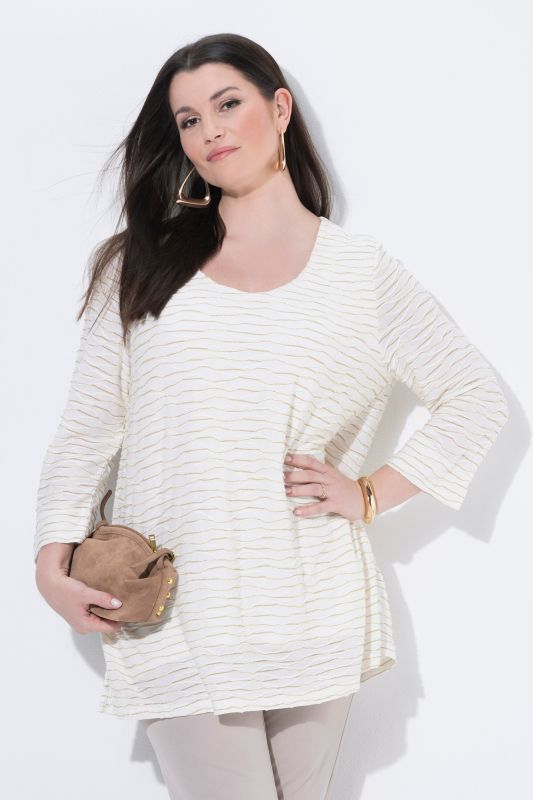 T-shirt scintillant, décolleté rond et manches 3/4, coupe évasée