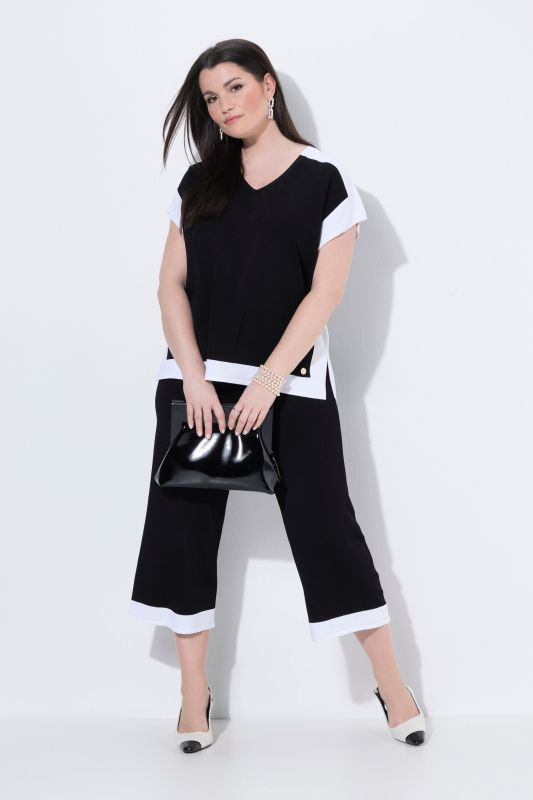 Jupe-culotte en maille, longueur mi-mollet, jambe large et taille en maille côtelée