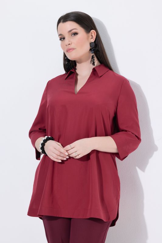 Tunique longue en lyocell, col chemise et manches 3/4, coupe évasée