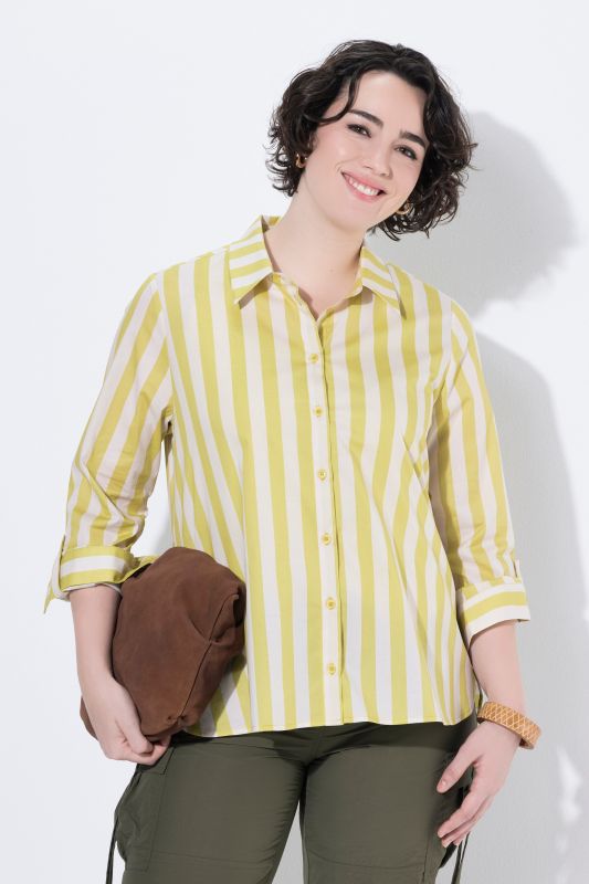 Chemisier rayé, col chemise et manches longues, coupe évasée