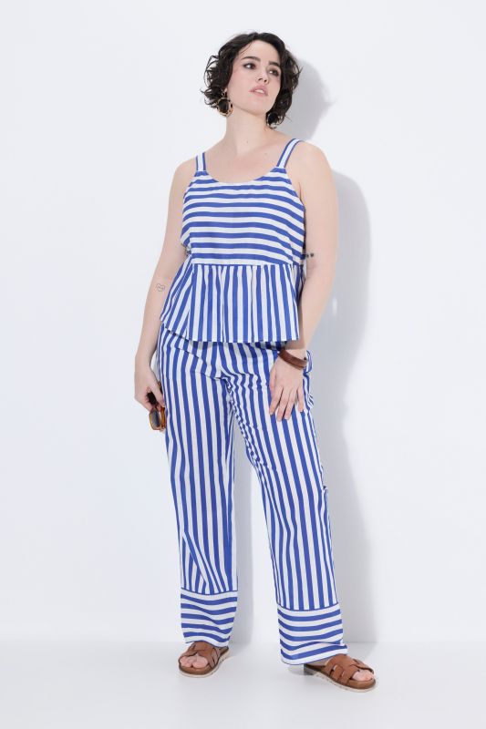 Pantalon Rose à rayures, taille élastique et jambe large