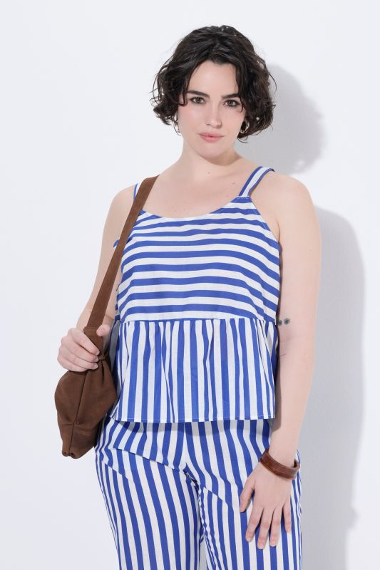 Haut sans manches, coupe évasée, jeu de rayures et bretelles ajustables