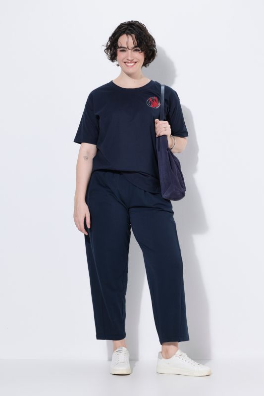 Pantalon en molleton, coupe barrel, coutures fantaisie et taille élastique