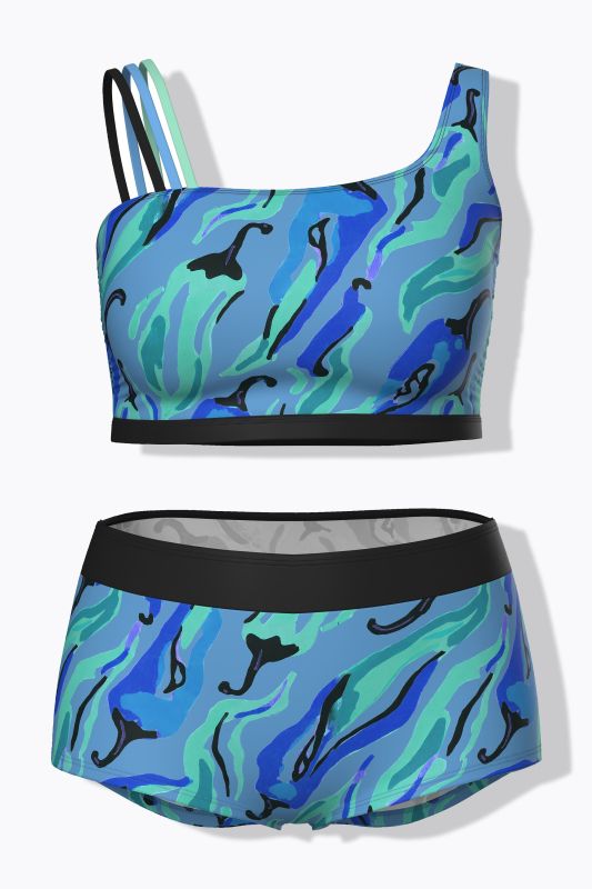 Bikini motif piments, bonnets souples et triple bretelle, matière recyclée