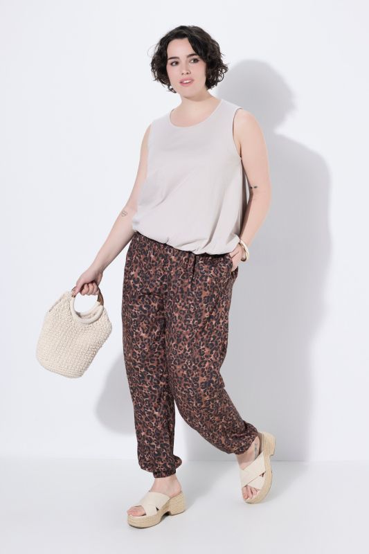 Pantalon Rose, motif léopard, jambe large et taille élastique