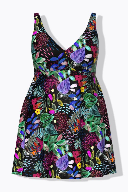 Robe de bain avec bonnets souples, motif floral et décolleté en V