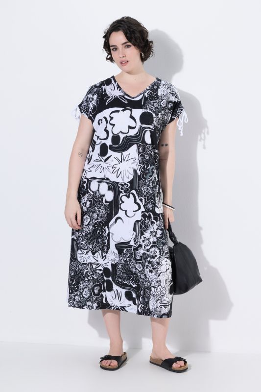 Robe en jersey sans manches, décolleté en V et ruban à froncer sur les manches