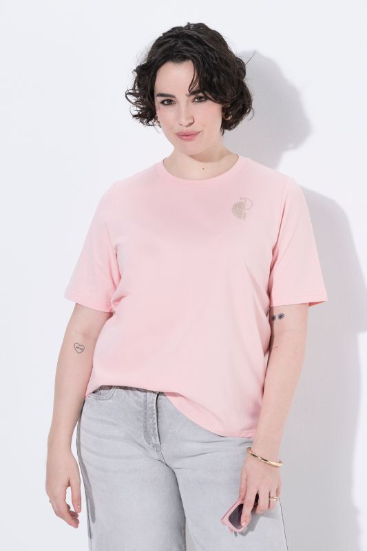 T-shirt avec broderie métallique, décolleté rond et manches courtes