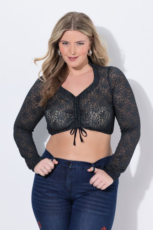 Chemisier traditionnel Dirndl en dentelle, col montant et décolleté carré, manches courtes