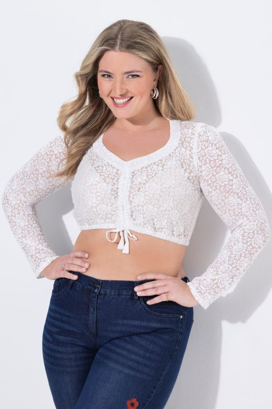 Chemisier traditionnel Dirndl en dentelle, col montant et décolleté carré, manches courtes