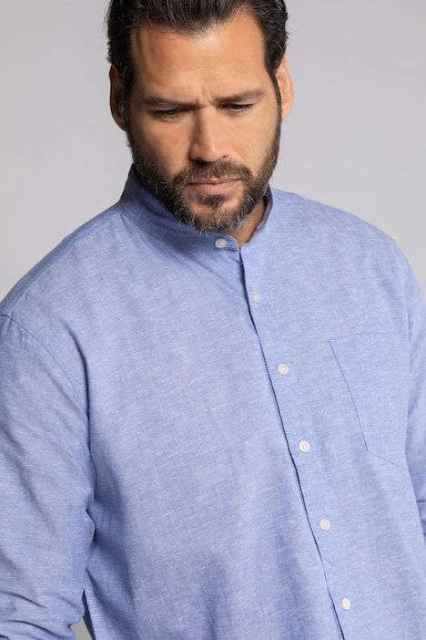 Chemise en lin mélangé JP 1880, manches longues et col officier, coupe Modern Fit - jusqu'au 8 XL