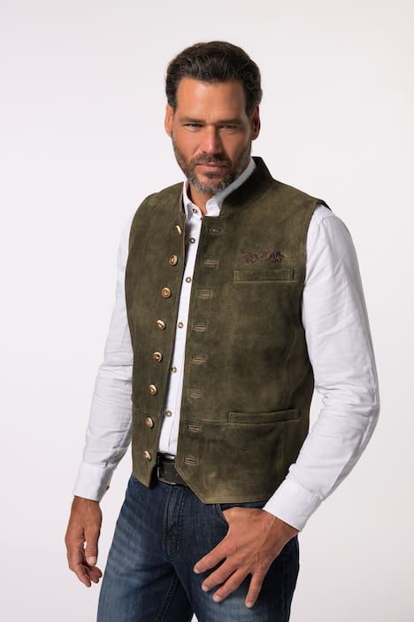 Gilet traditionnel JP 1880, en cuir suédé de chèvre, col Mao - jusqu'au 72