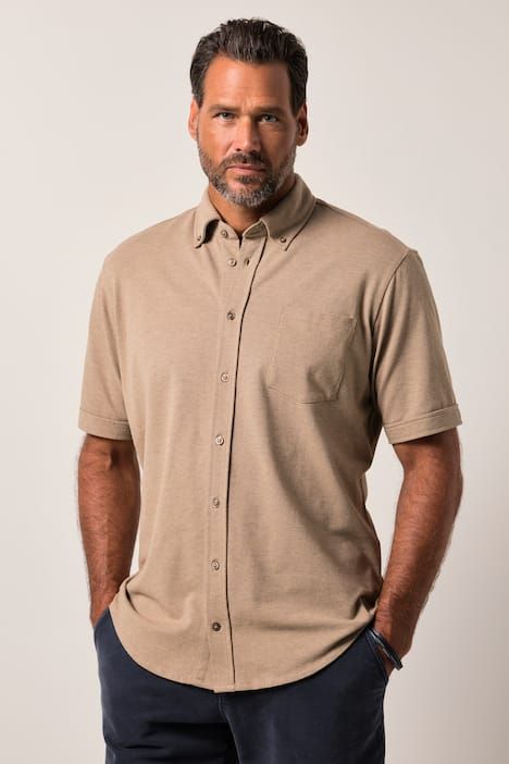 Chemise en maille piquée JP1880 coupe Modern, avec technologie FLEXNAMIC®, manches courtes et col à pointes boutonnées