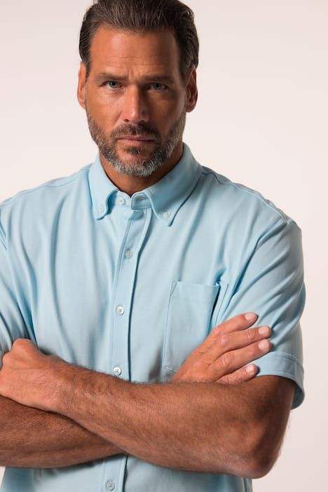 Chemise en maille piquée JP1880 coupe Modern, avec technologie FLEXNAMIC®, manches courtes et col à pointes boutonnées