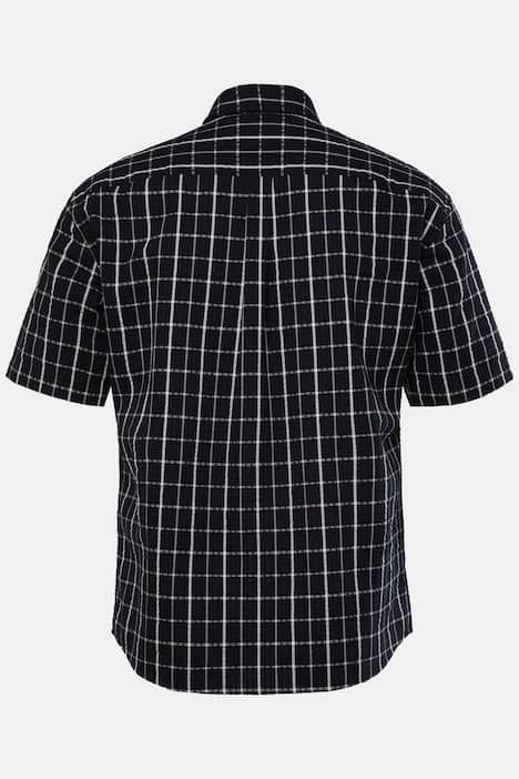 Chemise JP 1880 en tissu seersucker à carreaux, manches courtes et col à pointes boutonnées, coupe Modern Fit - jusqu'au 8 XL